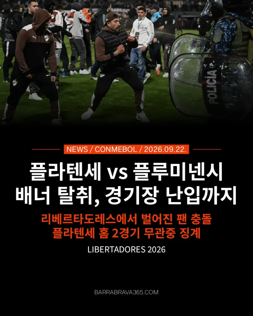 리베르타도레스에서 플라텐세 팬들의 경기장 난입과 플루미넨시 원정석 충돌
